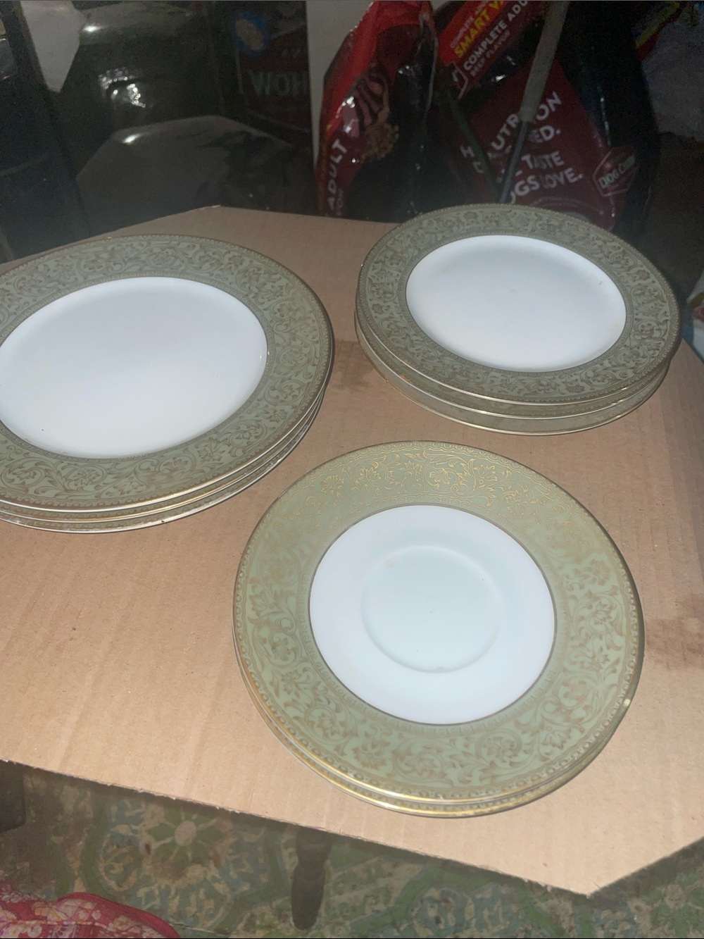 Sango White Porcelain Plates with Gold Scroll Border